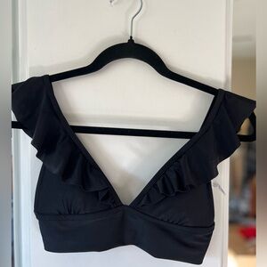 NWT Aerie Longline Black Ruffle Bikini Top